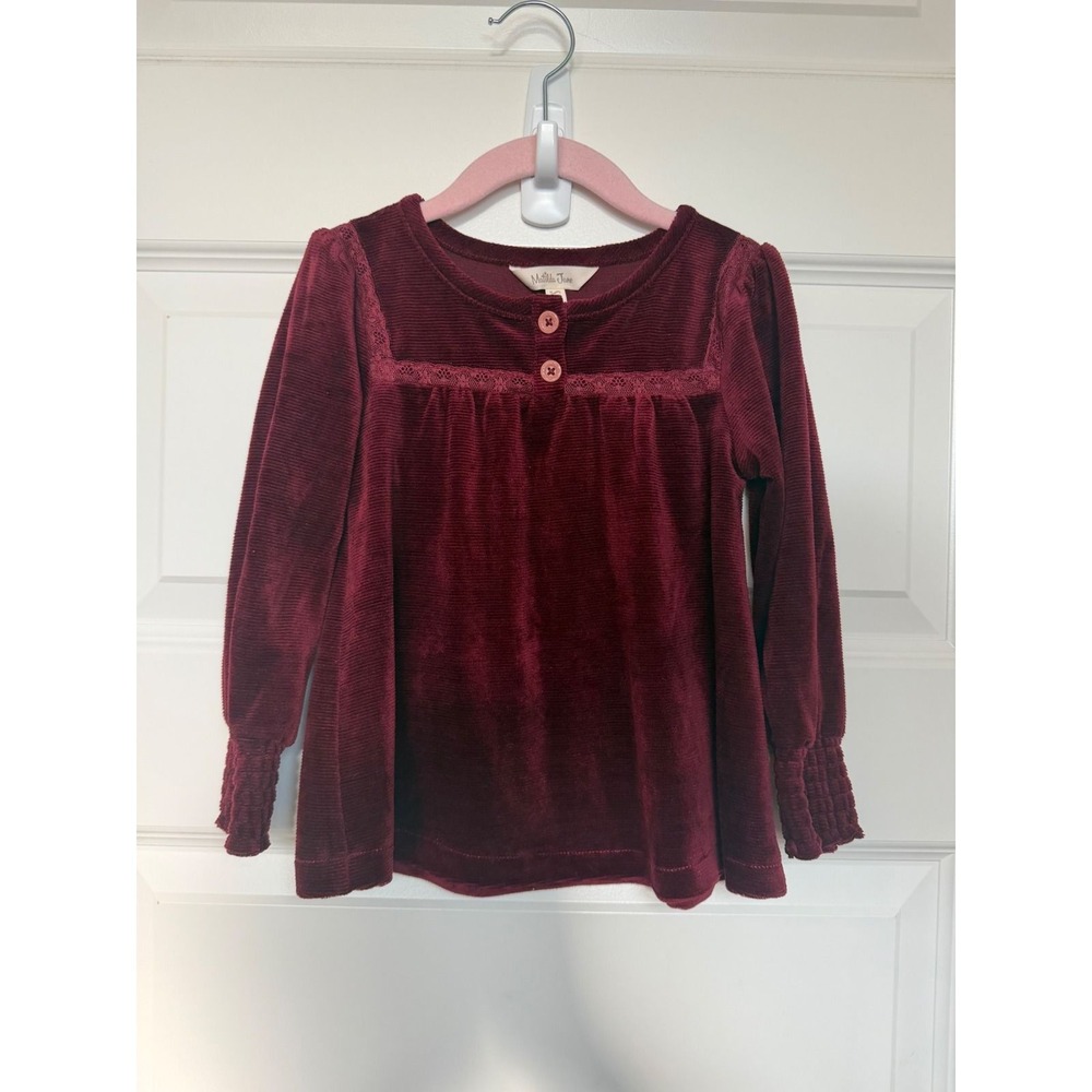 21.Matilda Jane Girls Burgundy Corduroy Lace Trim Tunic Top 32171T Size 4